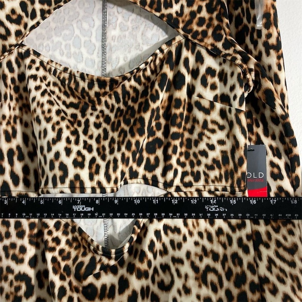 Bold Elements Leopard Print Cutout Dress XL Asymmetric Long Sleeve - Picture 5 of 10
